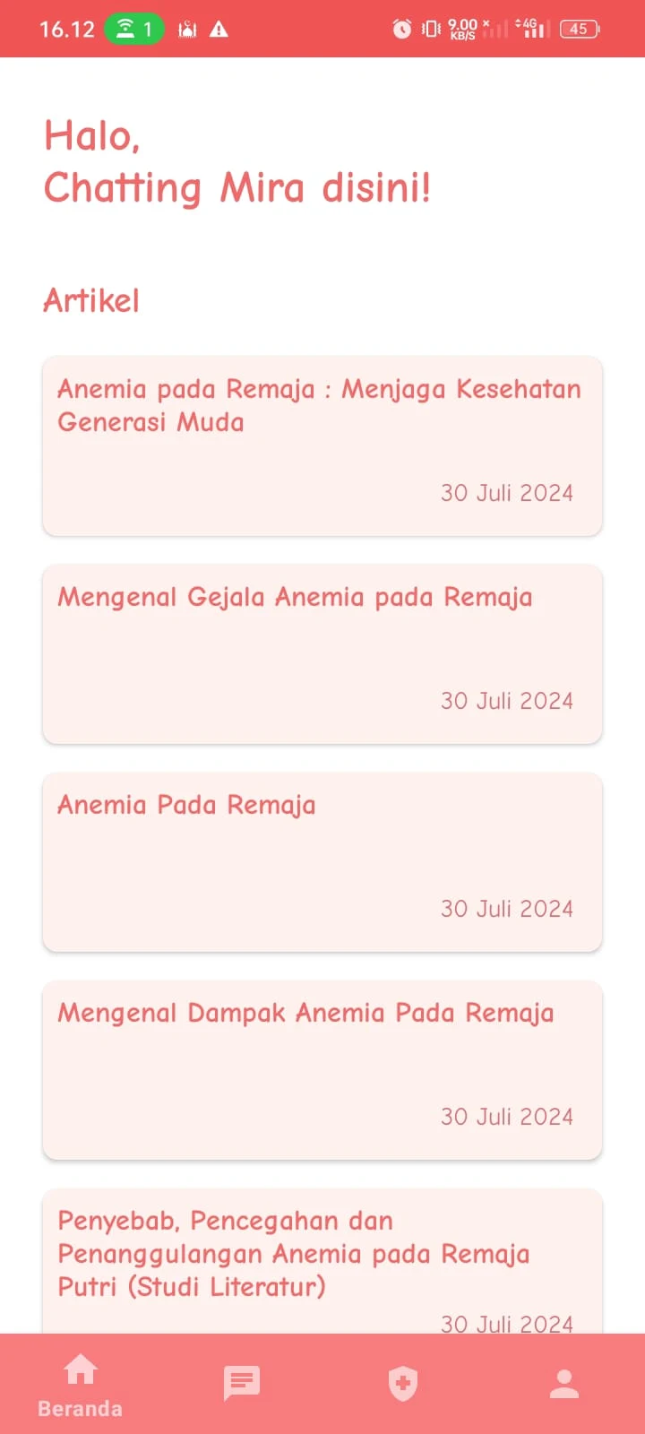 Screenshot of Chatting Mira